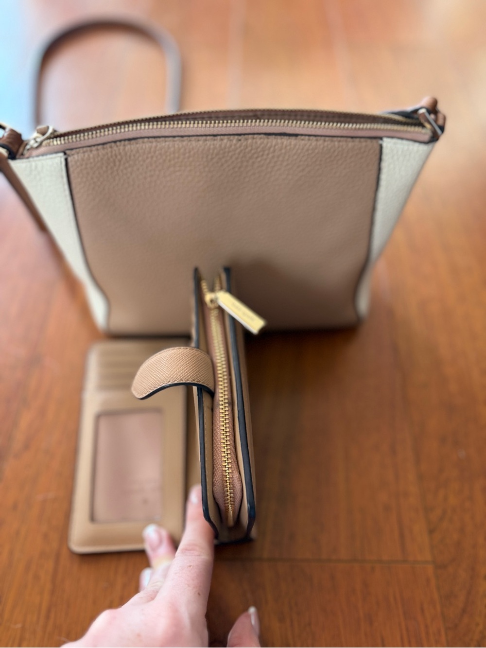 kate spade Taupe and Cream Pebbled Leather Crossbody with Matching Wallet - Picture 3 of 7